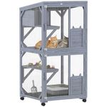PawHut Outdoor Catio Cat House, Movable Wooden Cat Enclosure on Exercise Wheels with Resting Box, 3 Jumping Platforms, Large Kitty Cage with Waterproof Asphalt Roof for Outdoor Indoor, for 2 Kittens