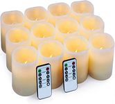 Hausware Flameless Candles Battery Operated Candles Set of 12（D: 3" x H: 4"） Real Wax Pillar Flickering Candles LED Flameless Candles with Remote and Timer Control (Ivory Color)