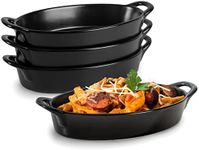 Oval Au Gratin Baking Dishes for Oven Safe and Microwave Cooking and Baking, 4 Pc. Dish Set, Heat Resistant Ceramic with Handles for Serving, Small Mini Casserole Dish, 8” x 5”, 16 oz, Matte Black