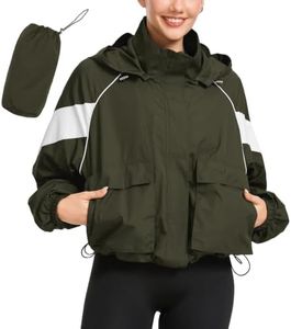 PESION Women's Waterproof Rain Jacket Lightweight Hooded Raincoat for Hiking Travel Outdoor, Olive Green, XXLarge