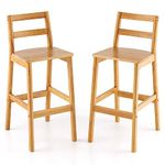 COSTWAY Bar Stools Set of 2, Rubber Wood Counter Height Kitchen Stools with Backrest and Footrests, 71cm High Seat Breakfast Pub Chairs for Dining Room Restaurant Hotel, Natural