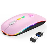 LED Wireless Mouse, Slim Rechargeable Silent Bluetooth Mouse, Portable USB Optical 2.4G Wireless Bluetooth Two Mode Computer Mice with USB Receiver and Type C Adapter（Pink）