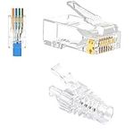 VCE Cat6 Pass Through RJ45 Connectors with Protection Boots 50-Pack,Ethernet Crimp Modular Plug for Cat6/Cat5/Cat5e UTP Solid & Stranded Network Cable,Transparent