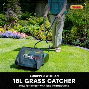 Webb Manual Hand Push Cylinder Lawnmower with Roller, 30cm, 18L Bag