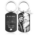 Easycosy Personalised Photo Keyring Double Sided Engraving Calendar Keychain Custom Birthday Anniversary Memorial Gifts for Men Women Boyfriend Girlfriend