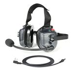 Behind The Head Two Way Radio Headset with Coil Cord Cable for Kenwood 2-Pin Radios Carbon Fiber Style Walkie Talkie Accessories