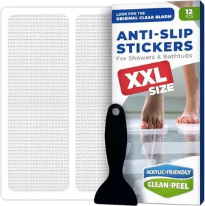 XXL Anti Slip Shower Stickers 12 PCS, Invisible Non-Slip Shower Strips for Adults, Premium Adhesive Bath Tub Stickers (Clear)