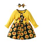 Derouetkia Infant Baby Girl Dress Ruffle Long Sleeve Bow Floral Printed Suspender Dress for Toddler Baby Girls, Yellow, 6-9 Months