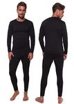 Mens Thermal Underwear Set Base Layer Soft Lining Fleece Warm Long Sleeve Top Vest Leggings Pants, Long John Thermals for Men Black Lar