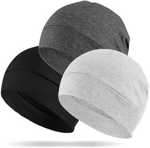 H HOME-MART 2 Pack Skull Cap for Men & Women, Thin Knit Cotton Beanie Running Cap, Breathable Bike Helmet Liner Sleep Cap, Cancer Chemo Headwear Lightweight