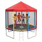 Shopster 14Ft TUV Approved Outdoor Rainbow Trampoline with Canopy/Tent Cover, Enclosure net and Poles Safety Pad Ladder Jumping Mat, Multicolor