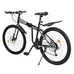 BAOCHADA 26 Inch Folding Bike 21 Speed Mountain Bike, Adult Folding Mountainbike Gears Folding Bicycle with Dual Disc Brake Hard Frame MTB Bike for Men and Women, Black+Silver