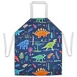 Kids Apron 56x45cm Waterproof Baking Painting Cute Animal Cartoon Apron for Toddler Children Boys Girls Gift Party Chef Art Gardening (Age 3-9, Deep Dinosaur)