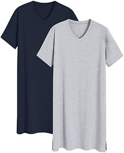 Latuza Men's 2 Pack Nightshirt Cotton Sleep Shirt Nightgown, Light Gray & Navy, X-Large