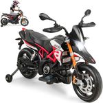 GYMAX Kids Ride on Motorbike, 12V Electric Dirt Bike with Training Wheels, MP3, USB, SD Slot & Headlight, Battery Powered Children Motorcycle for Boys Girls (Red+Black)