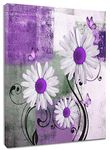 MEUNEAR Farmhouse Floral Canvas Wall Art Purple Daisy Flower and Butterfly Wall Art for Living Room, Modern Abstract Geometric Grey and White Framed Wall Art for Bathroom Bedroom, 16x24Inches