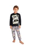 Boys 2-Piece Pajama Set Kids Sleepwear, Long Sleeve Top and Long Cuffed Pants PJ Set, Black, M