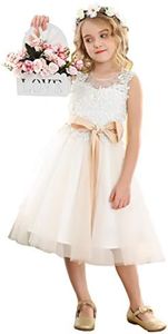 Bow Dream Ivory Off White Lace Vintage Flower Girl's Dress, Lace Ivory, 6