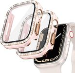 2 Pack Goton Bling Screen Protector Case for Apple Watch Series 3 2 1 38mm with Tempered Glass, Women Glitter Diamond Rhinestone Full Protective Bumper Cover for iWatch Accessories 38mm Pink