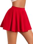 Avidlove Women's Short Pleated Skirts Stretchy Elastic Waist Flared Casual Mini Skater Skirt Red XL