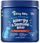 Zesty Paws Dog Allergy Relief - Anti Itch Supplement - Omega 3 Probiotics for Dogs - Digestive Health - Soft Chews for Skin & Seasonal Allergies - with Epicor Pets - Senior - Salmon - 90 Count