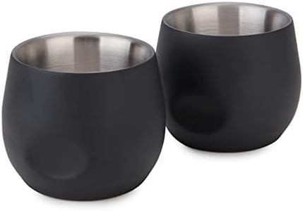 Tazas para Espresso, Chase Chic Negro Tazas de Café Acero Inoxidable, 2 Pcs Vasos de Espresso de Doble Pared Metal, 180ml Tazas Cafe Espresso, para Barbacoa, Hogar, Oficina, Camping