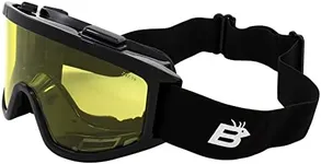 Birdz Eyewear Vulture Padded Motorcycle Goggles Fit Over Most Eyeglasses Black Frame with Yellow Lens