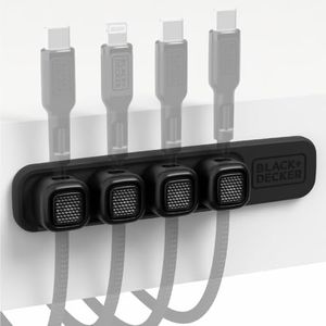 BLACK+DECKER 4 Pack Magnetic Cable Clips w/Metal Plate, Adhesive Wire Holder Keeper Organizer for Home Office Phone Car Wall Desktop Nightstand