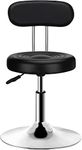 QiCheng&LYS PU Leather Round Office Stool Chair Adjustable Height Sit Stand Stool 360 Stool ，for Office Home Kitchen Beauty Slip Stool Wheelless Stool (Black with backrest)