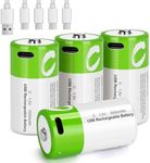 volkate C Batteries 4 Pack, Rechargeable C Cell Batteries with 4-in-1 USB-C Charging Cable, LR14 1.5V Lithium Ion Batteries C Size 5000mWh for Flashlights, Remote Controls, Radios, Clocks, Toys