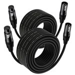 EBXYA XLR Microphone Cable 20M/65.6ft 2-Pack, 3-Pin Balanced Shielded Mic Cord Black- for Podcast Studio, Live Sound, PA Systems, Stage Speakers - Professional Audio Equipment