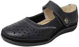 Womens Ladies X Wide EEE Fit Leather Strap Shoes BLACK SIZE 7