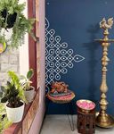 WallDesign Half Kolam Rangoli Wall Stickers (25x50inch) - Artistic Indian Decor for Walls - White Colour