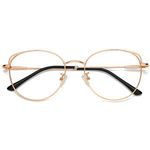 SOJOS Cat Eye Blue Light Blocking Glasses for Woman Hipster Metal Frame Womens Eyeglasses She Young SJ5027, Rose Gold Frame/Anti-Blue Light Lens