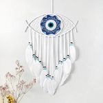 Dremisland Evil Eye Dream Catcher-White Dream Catchers Handmade Feather Evil Eye Wall Hanging Ornament Home Decoration for Bedroom Livingroom Yard, Blessing Craft Gift Bring Good Luck (Pure White)