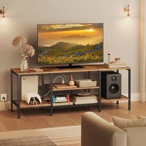 HOOBRO TV Stand with Power Outlets to 65 Inches, TV Console Table with Storage Shelves Cabinet, Industrial TV Bench, Media Entertainment Center for Living Room Bedroom, Rustic Brown and Black BF40DS01