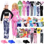 22 Pcs Doll Clothes and Accessories, 1 Hooded Sweatshirt 9 T-shirt 2 Short Skirts 4 Shorts 1 Long Pants 4 Flats 1 Hat, American Street Outfits Compatible with Barbie 11.5 inch, Girl Gifts in Random