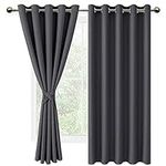 DWCN Dark Grey Blackout Curtains with Tiebacks for Bedroom Thermal Insulated Solid Eyelet Curtains for Living Room,2 Panels,66" Wide x 54" Drop