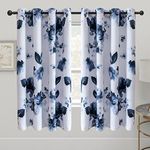 Taisier Home 45 Inch Grommet Room Darkening Window Curtain Drapes, Chinese Traditional Ink Painting Stylized Leaves and Flower,Artwork,Deep Blue Print Curtains for Living Room Bedroom and Nursery