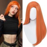 Long Straight Side Part Orange Cosplay Wig Women Girls Ginger Heat Resistant Synthetic Hair for Daily Halloween Costume Party