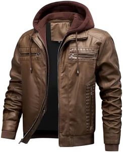 INVACHI Men's Faux Leather Motorcycle Jacket Waterproof Vintage Bomber Jackets with Removable Hood