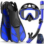 Ubekezele Snorkel Set Adult, Panoramic Diving Anti-Fog and Leak-Proof Snorkeling Equipment, Dry Top Snorkel Mask Snorkel Fins Combo Set with Travel Bag for Snorkeling, Diving, Swimming