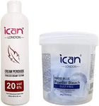 ICAN LONDON PROFESSIONAL CREAM PEROXIDE 20 VOL 6% 250 ML + RAPID BLUE POWDER BLEACH 80 G JAR SET