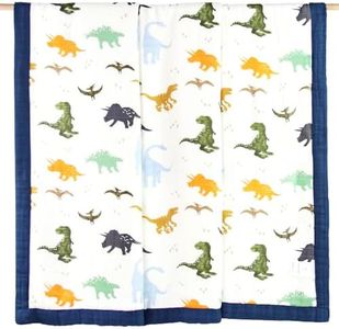 AENNE Baby, 4-Layer Muslin, Toddler Crib Blanket for Boys and Girls, Warm and Hypoallergenic Blankie for New Born, Extra Soft Wrap for Infants, Colourful Dinosaur Dino Print, Large 47"x 47", 1 Pack