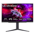 LG Ultragear 27 Inch QHD(2560x1440) IPS Gaming Monitor with 240Hz Refresh Rate, 1ms (GtG), DCI-P3 95% (Typ.), VESA DisplayHDR™400, AMD FreeSync™ Premium, NVIDIA® G-SYNC® Compatible, Black