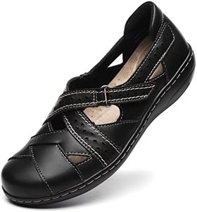 Irrefour Women's Classic Black Genuine Leather Casual Loafer Cute Slip-On Fashion Closed Toe Flat Sandal Comfy Work Sandal Everyday Walking Shoe 1607-HEI090