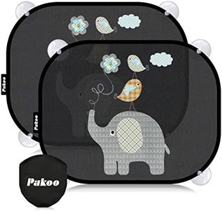 Pakoo Car Sun Shade for Baby with UV Protection, 2 Pack UV Protection Breathable Car Window Sun Shade for Children with Cute Animal Motifs, 17.7 x 14 inches Sun Shades with 8 Cups