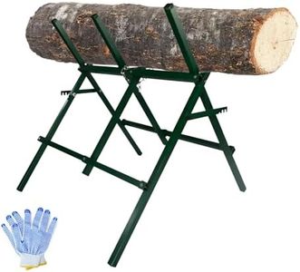 Sharellon Log Sawhorse - Portable Folding Steel Sawbuck with Wood Fixed Spring - Heavy-Duty 260LBS Capacity for Firewood Cutting - Adjustable for Outside
