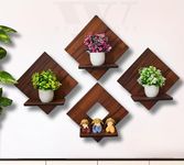 Woozy Work Solid Wooden Tree Wall Shelf Hanging Shelves Wall Art Stylish Home & Office Decor Engineered Wood Wall Storage Mounted Display Shelf Living Room (Style 3) - Engineered Wood, Brown