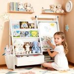 Faesun 4-in-1 Art Easel for Toddlers with Bookshelf and Toy Organizer, Kids Drawing Easel with Paper Roll & Magnetic Whiteboard, Birthday Gift for Ages 2–8, Boys & Girls